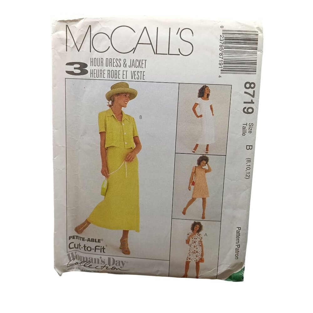 McCalls 8719 Vintage Sewing Pattern 3-Hour Dress & Jacket Size B 8 10 12 Womens